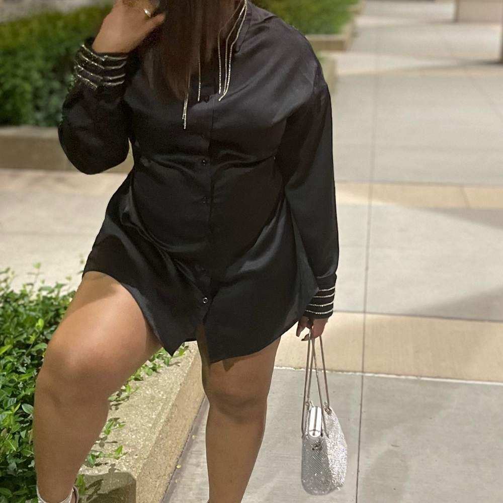 Satin Rhinestone Button Down - image 1